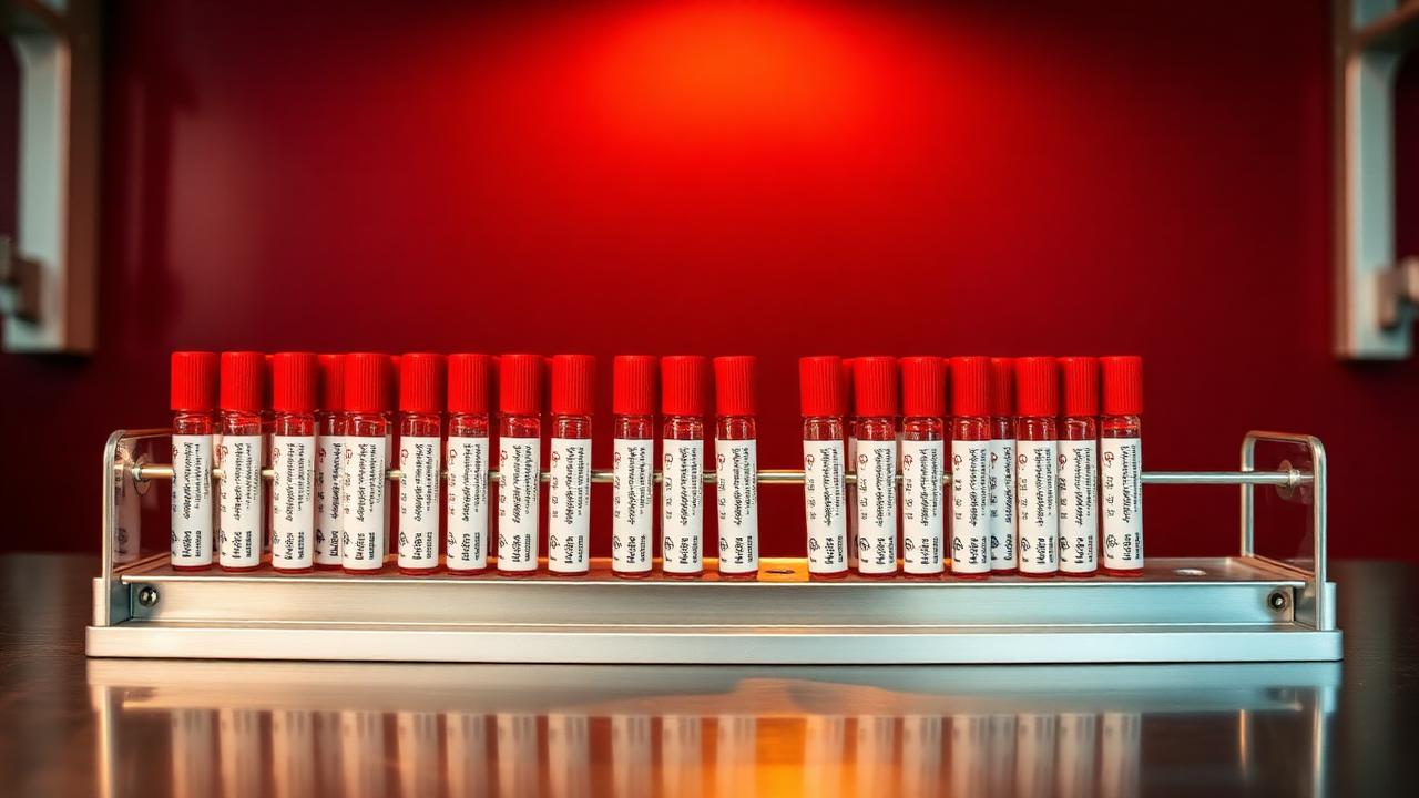 Statyw z probówkami do badań krwi w laboratorium