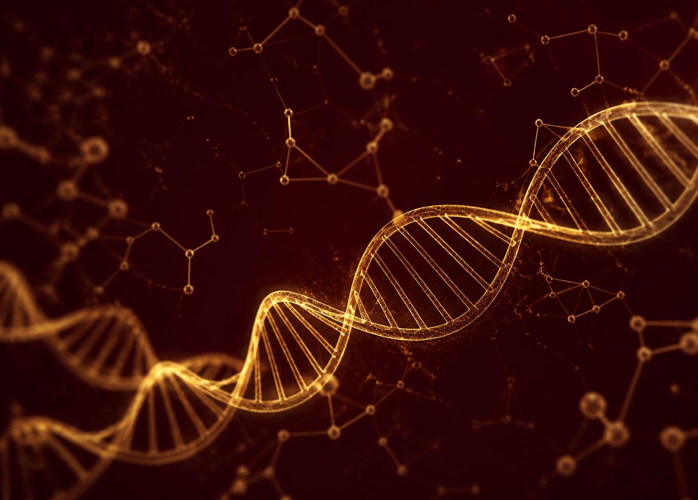 Abstrakcyjna wizualizacja helisy DNA i sieci molekularnej