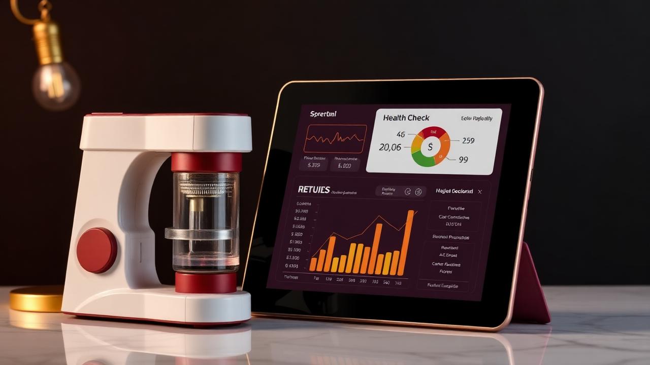 Analizator laboratoryjny i tablet z wynikami badań